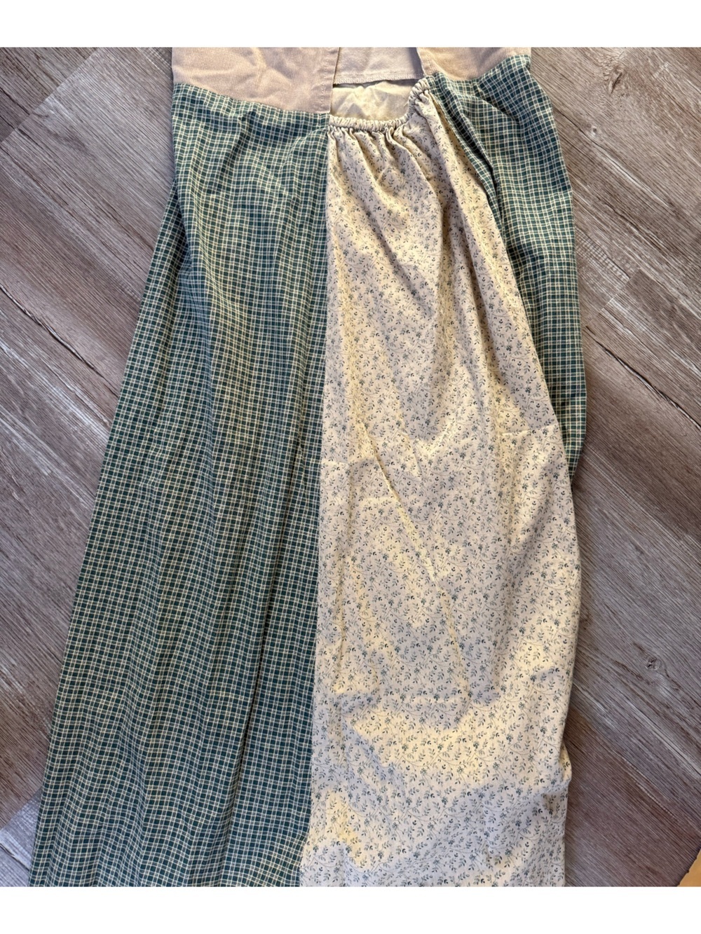 VTG KIND KLOTHING Boho Hippie Patchwork Maxi Dress Floral Straps Beige Green S M - Picture 9 of 11